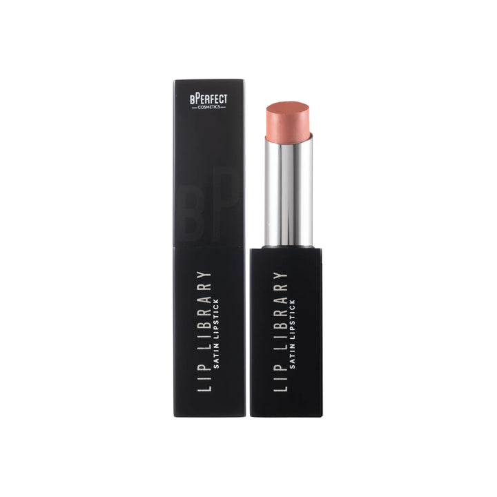 bPerfect Cosmetics lip library satin lipstick  outside packaging on a white background