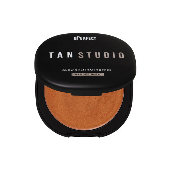 Tan Studio glow balm tan topper with bronze glow on a white background