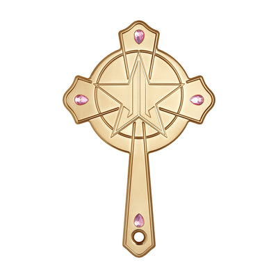 Jeffree Star Cosmetics - Pink Religion Gold Chrome Cross Hand Mirror